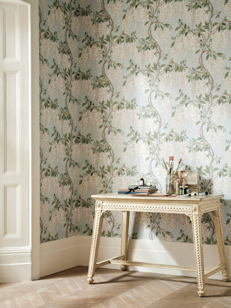 NCW4632-01 Wisteria Walk Aqua / Green Dauphine Wallpaper by Nina Campbell - room
