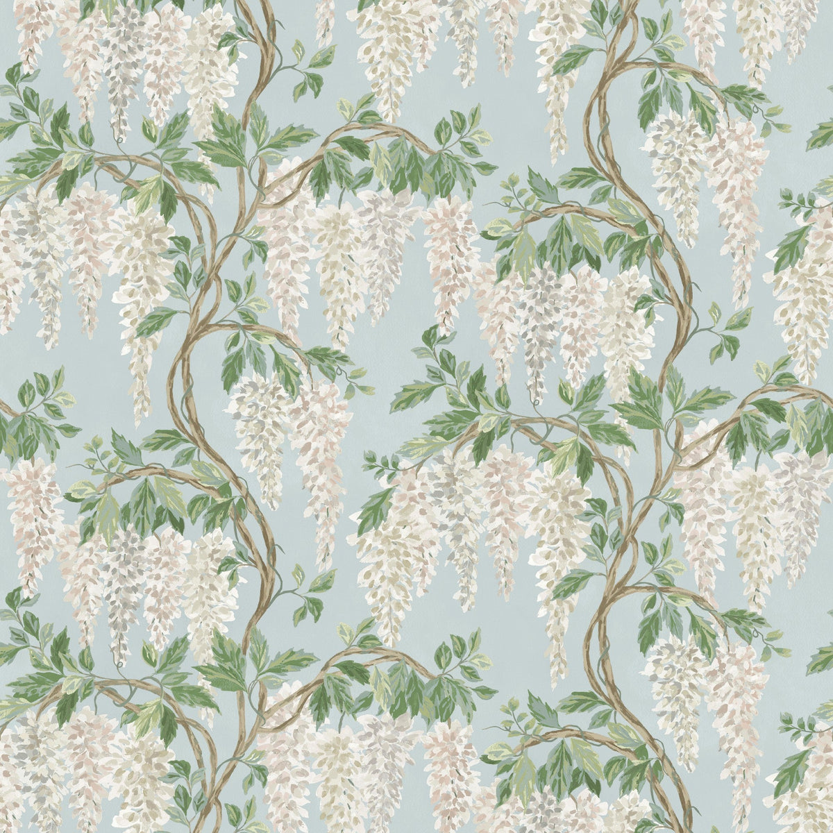 NCW4632-01 Wisteria Walk Aqua / Green Dauphine Wallpaper by Nina Campbell - flat