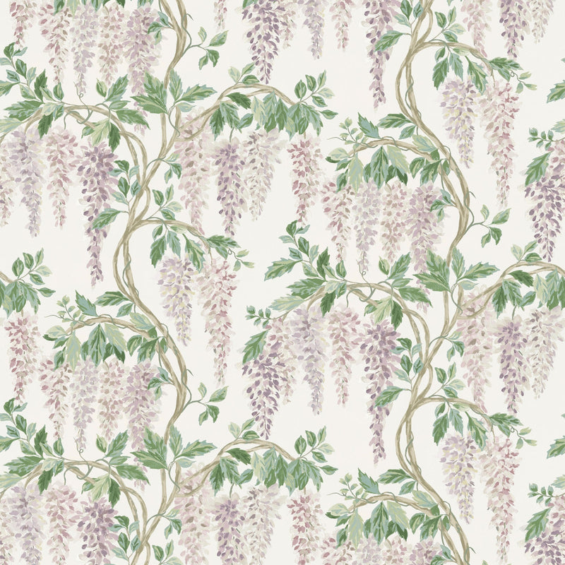 NCW4632-02 Wisteria Walk Lilac / Green Dauphine Wallpaper by Nina Campbell - flat