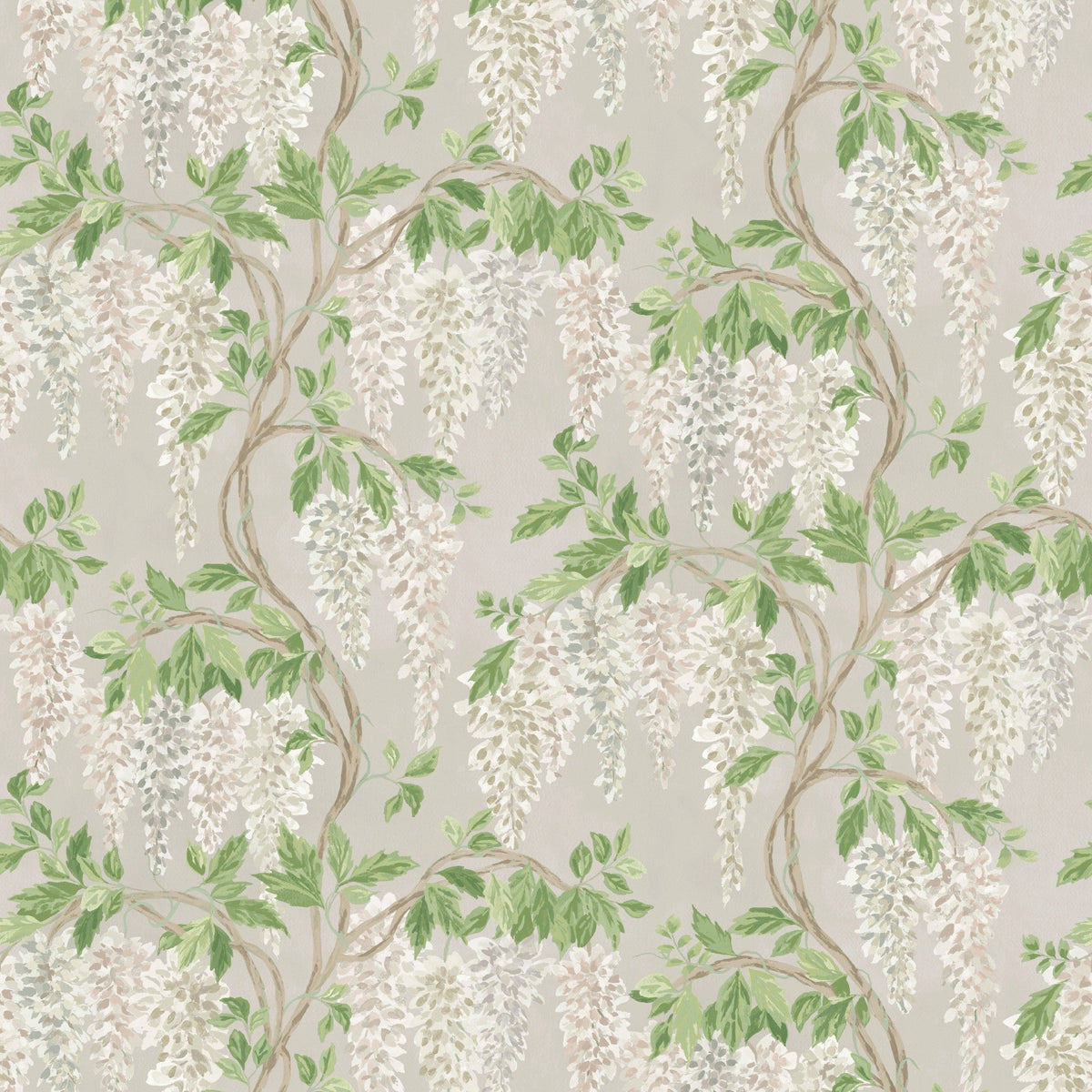 NCW4632-03 Wisteria Walk Stone / White Dauphine Wallpaper by Nina Campbell - flat
