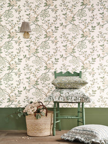 NCW4634-01 Genevieve Green / Blue / Ivory Dauphine Wallpaper by Nina Campbell - room