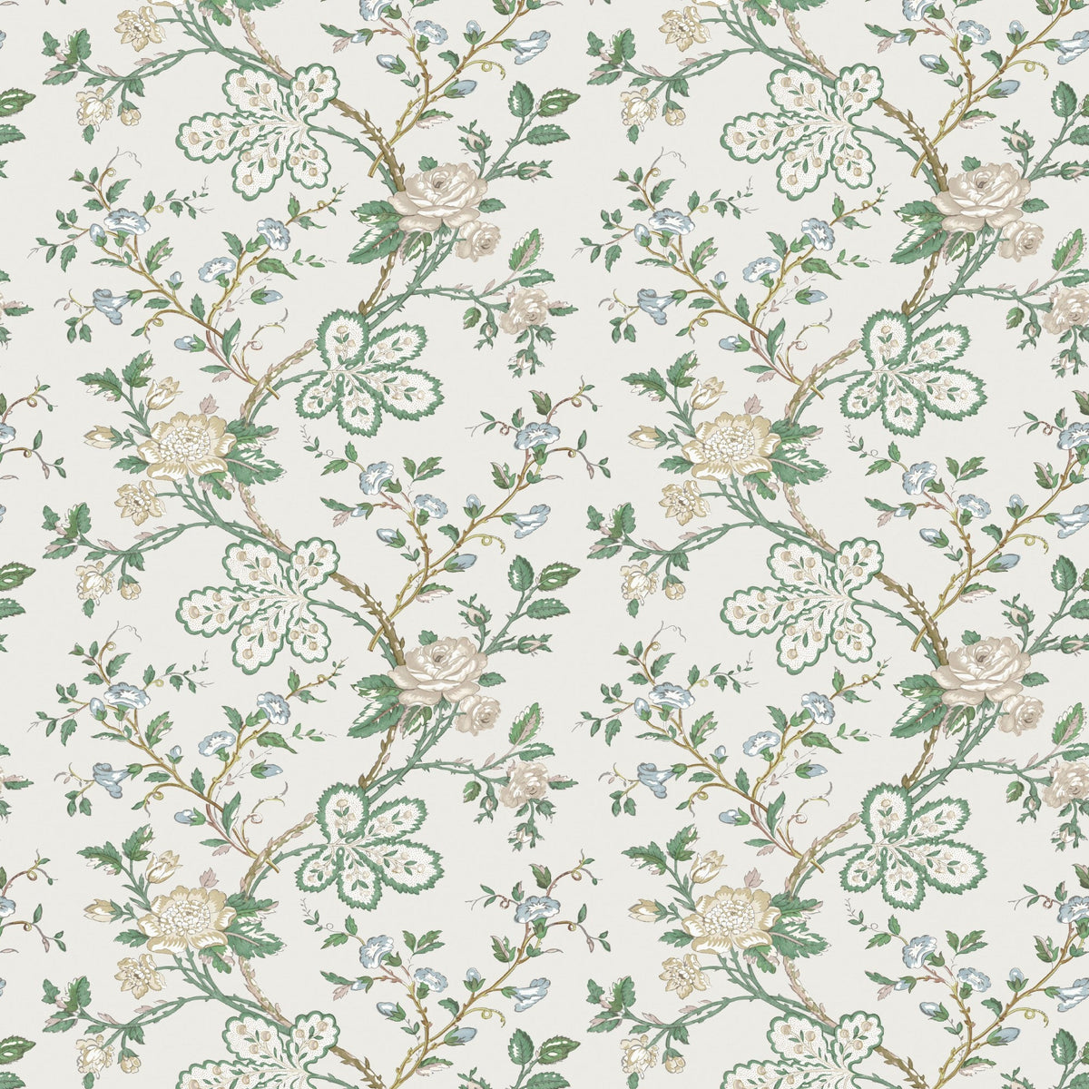 NCW4634-01 Genevieve Green / Blue / Ivory Dauphine Wallpaper by Nina Campbell - flat