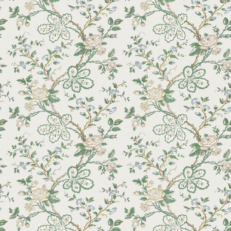 NCW4634-01 Genevieve Green / Blue / Ivory Dauphine Wallpaper by Nina Campbell - flat