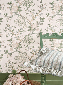 NCW4634-01 Genevieve Green / Blue / Ivory Dauphine Wallpaper by Nina Campbell - room