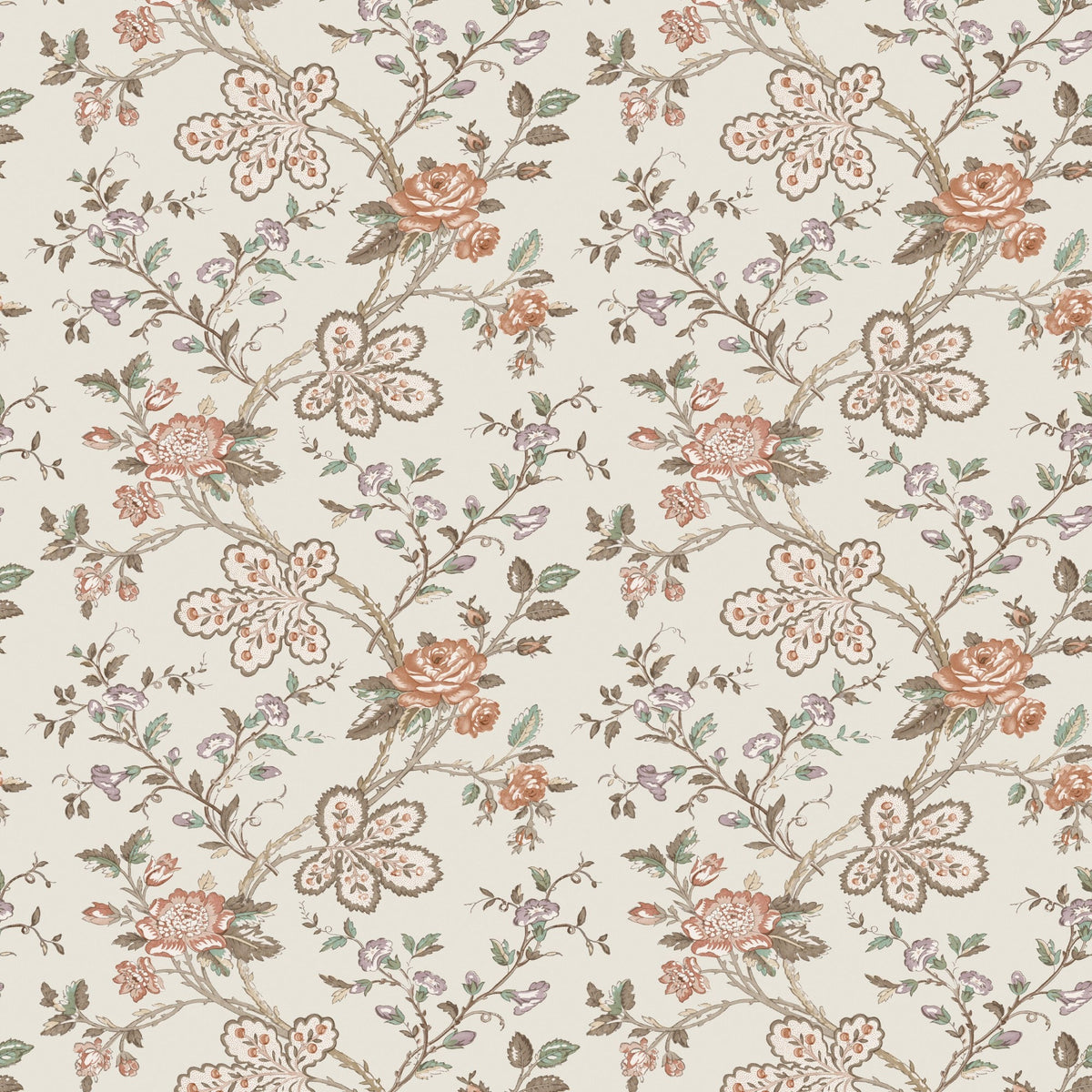 NCW4634-04 Genevieve Taupe / Antique Rose Dauphine Wallpaper by Nina Campbell - flat
