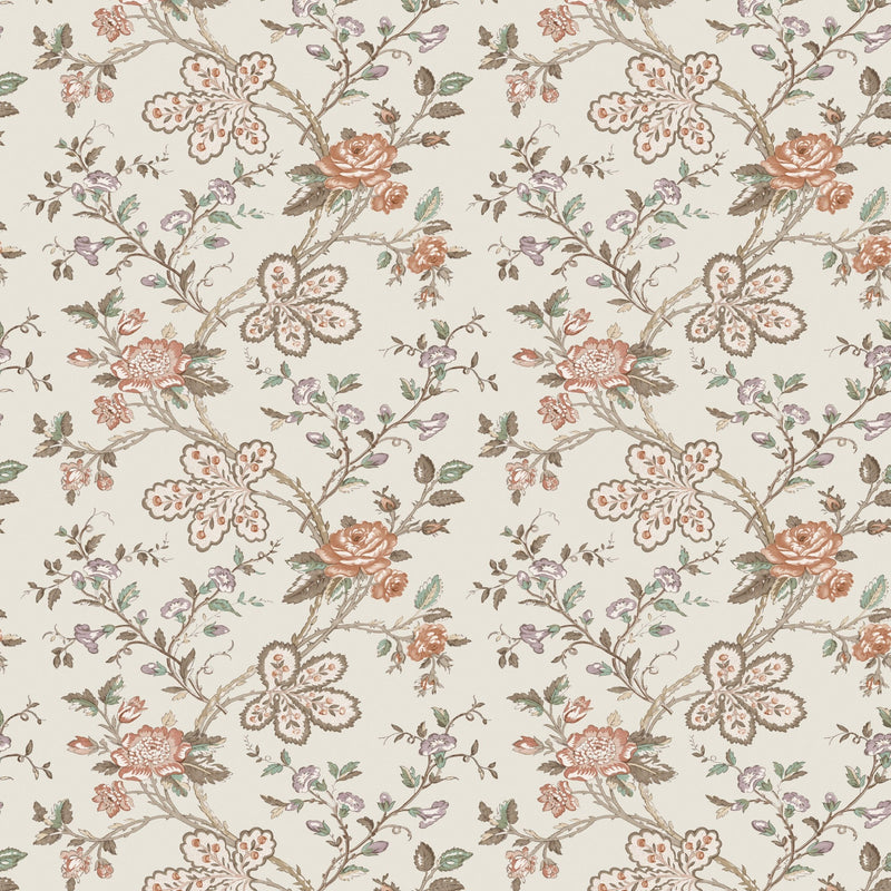 NCW4634-04 Genevieve Taupe / Antique Rose Dauphine Wallpaper by Nina Campbell - flat