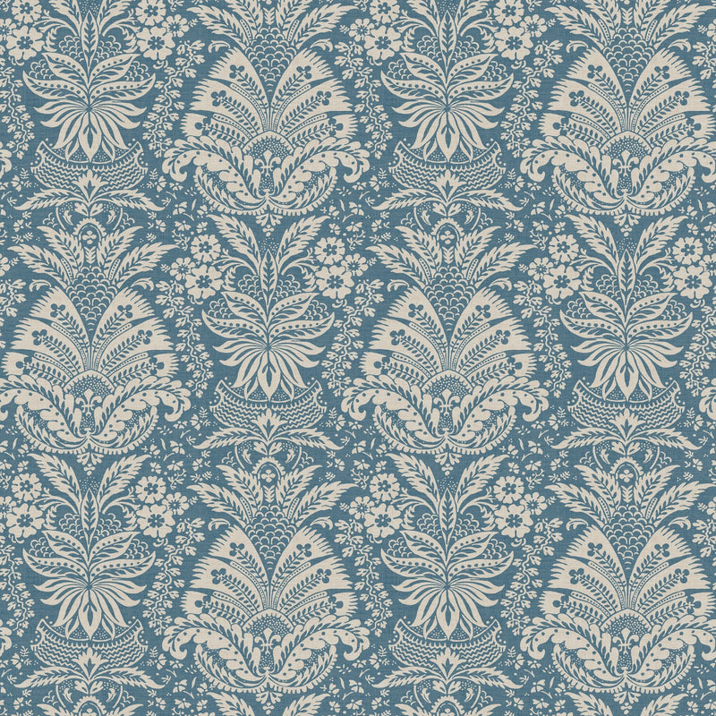 NCW4635-06 Bourton Damask Blue Dauphine Wallpaper by Nina Campbell - flat