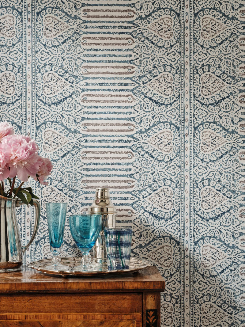 NCW4636-01 Nicolet Blue Dauphine Wallpaper by Nina Campbell - room