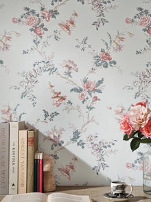 NCW4637-01 Boscobel Duck Egg / Teal / Pink Dauphine Wallpaper by Nina Campbell - room