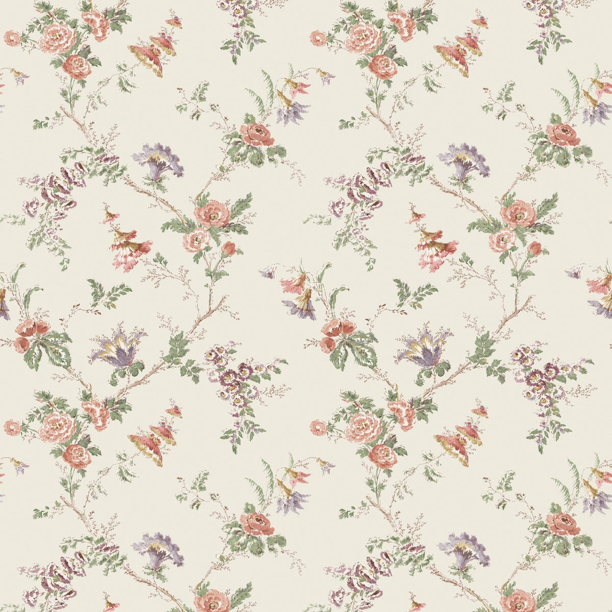 NCW4637-02 Boscobel Coral / Green Dauphine Wallpaper by Nina Campbell - flat