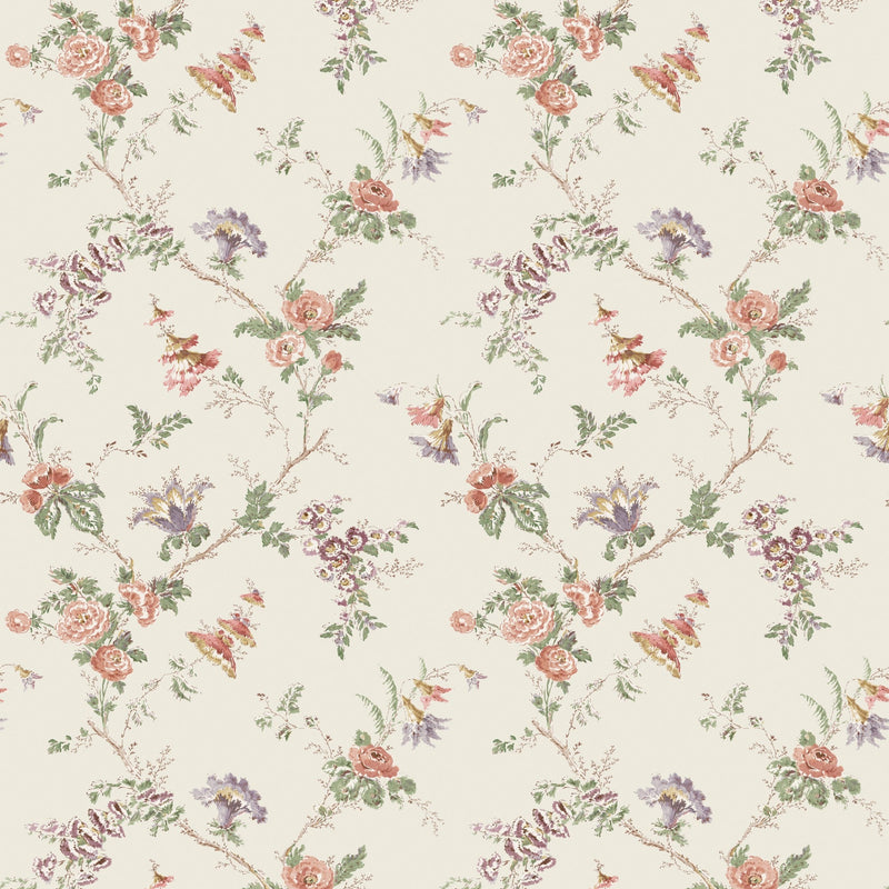 NCW4637-02 Boscobel Coral / Green Dauphine Wallpaper by Nina Campbell - flat