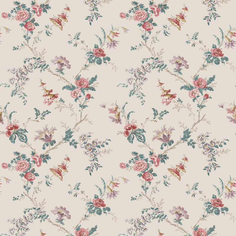 NCW4637-03 Boscobel Pink / Teal Dauphine Wallpaper by Nina Campbell - flat