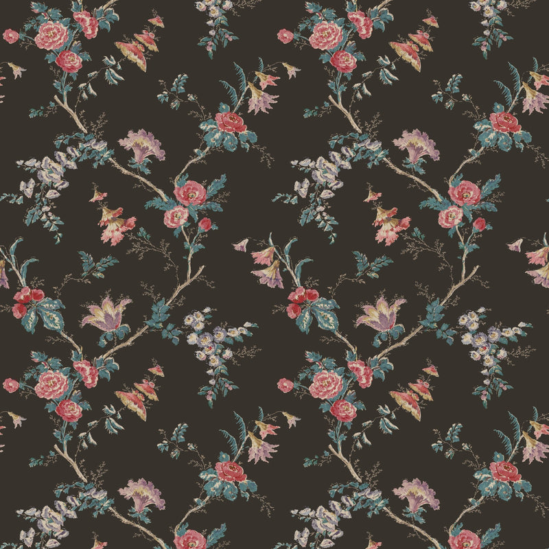 NCW4637-04 Boscobel Chocolate / Rose Dauphine Wallpaper by Nina Campbell - flat