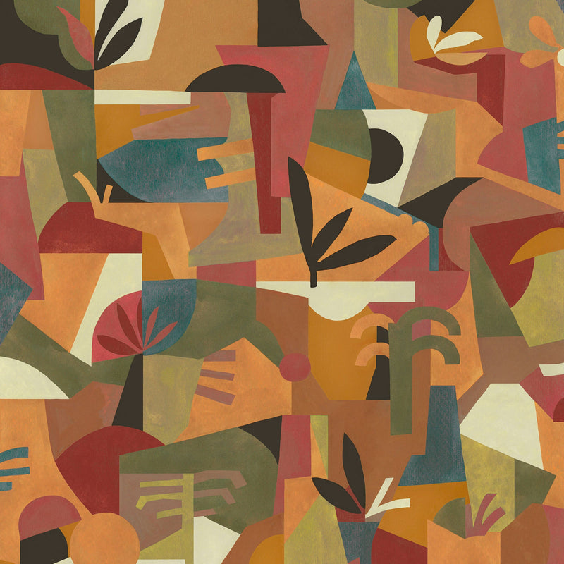 Tahiti Expression Orange New Primitivism Wallpaper by Tres Tintas