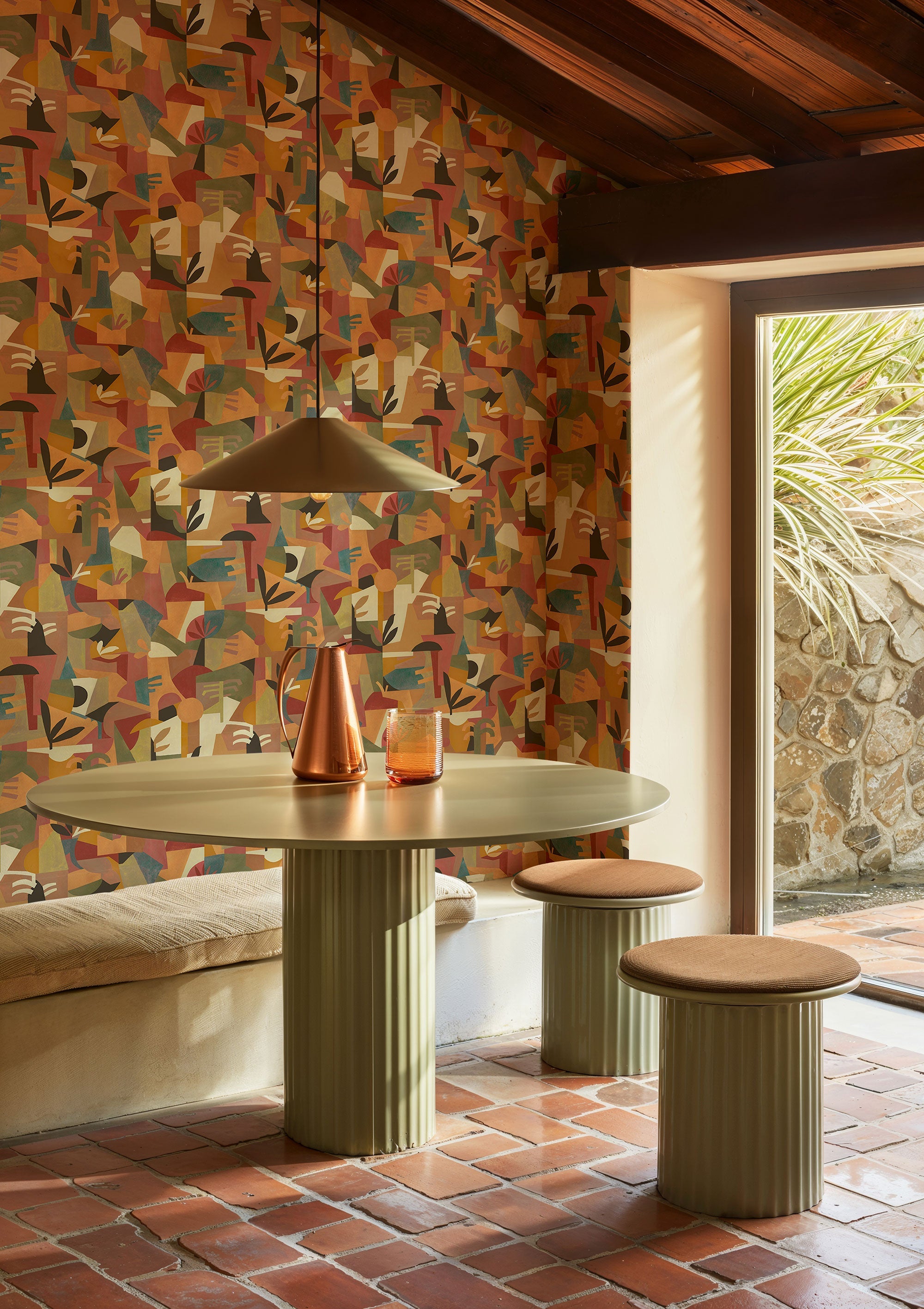 Tahiti Expression Orange New Primitivism Wallpaper by Tres Tintas