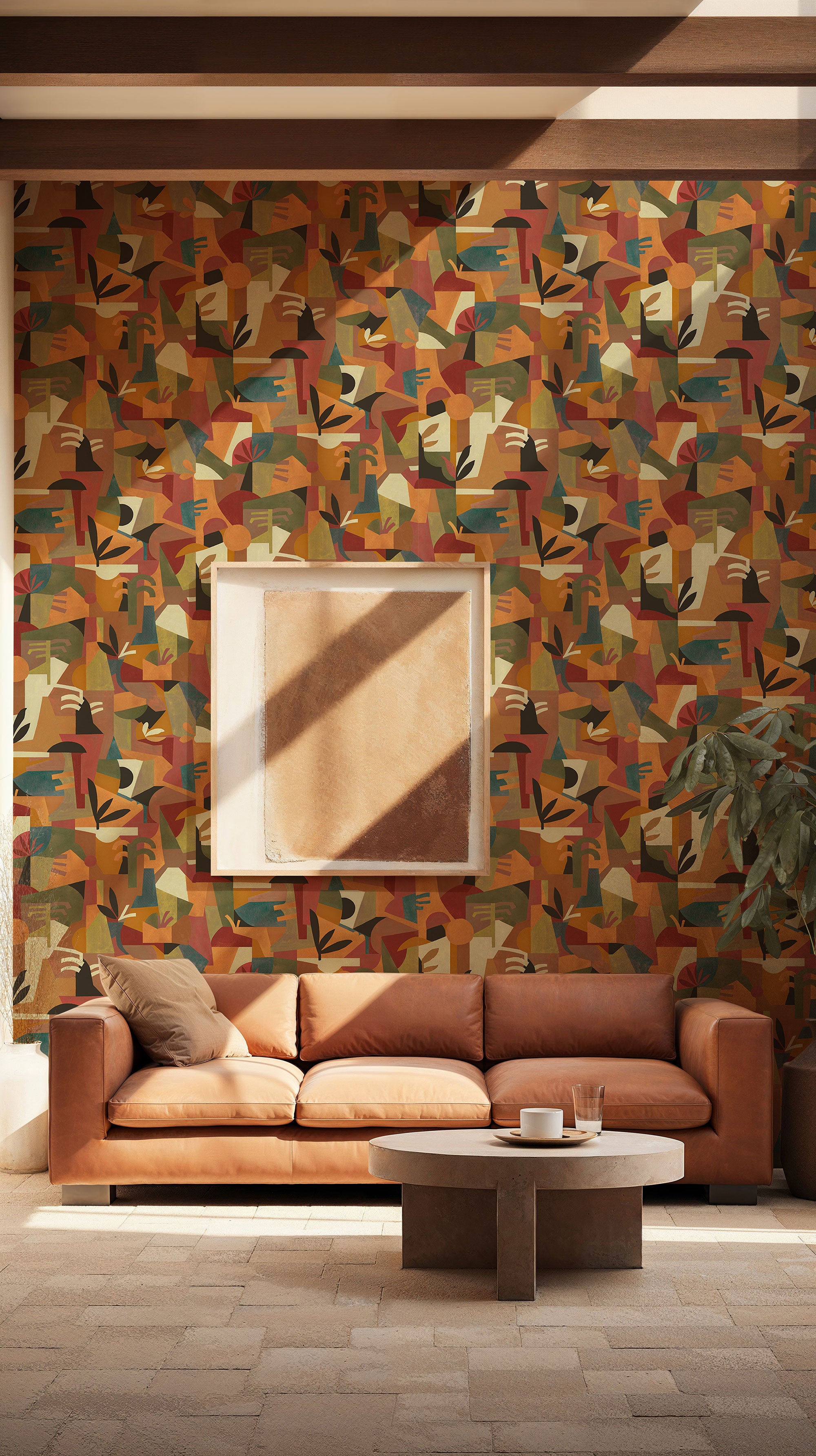 Tahiti Expression Orange New Primitivism Wallpaper by Tres Tintas