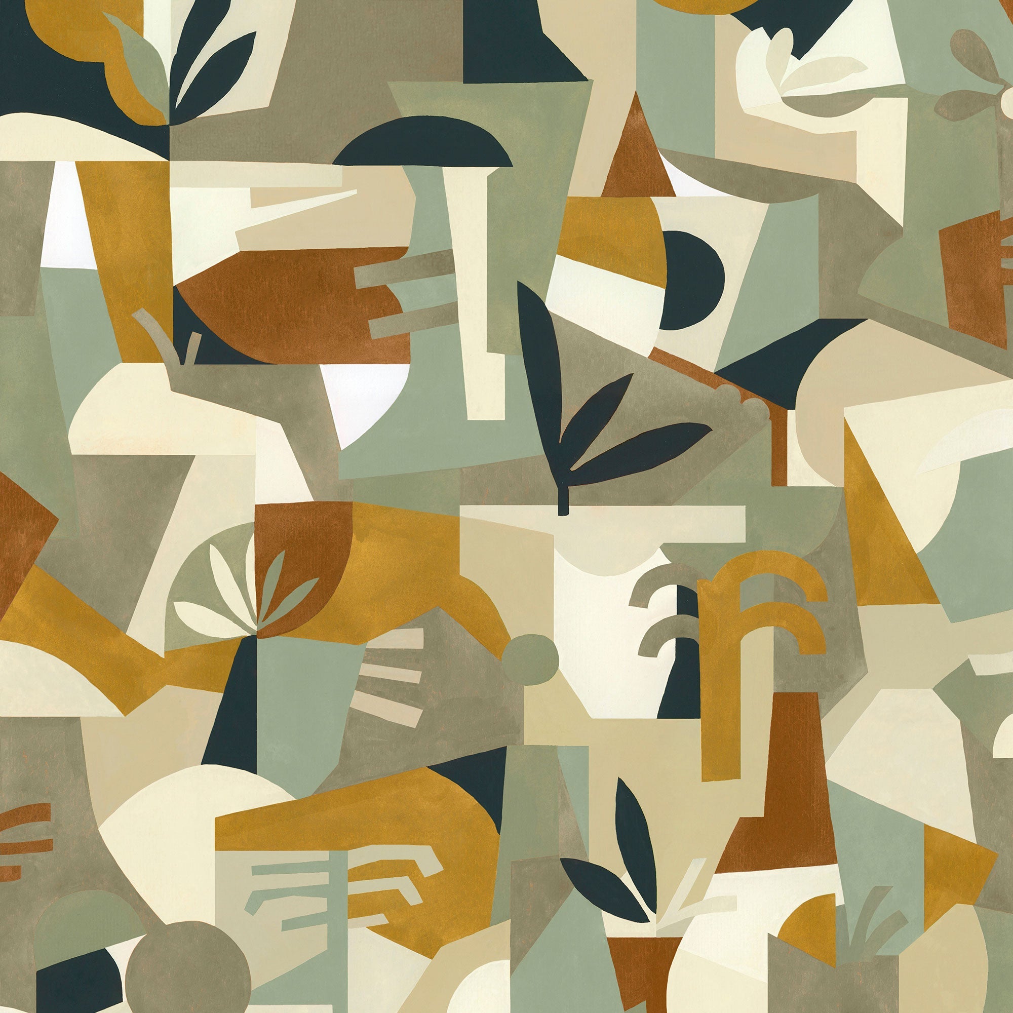 Tahiti Expression Green New Primitivism Wallpaper by Tres Tintas