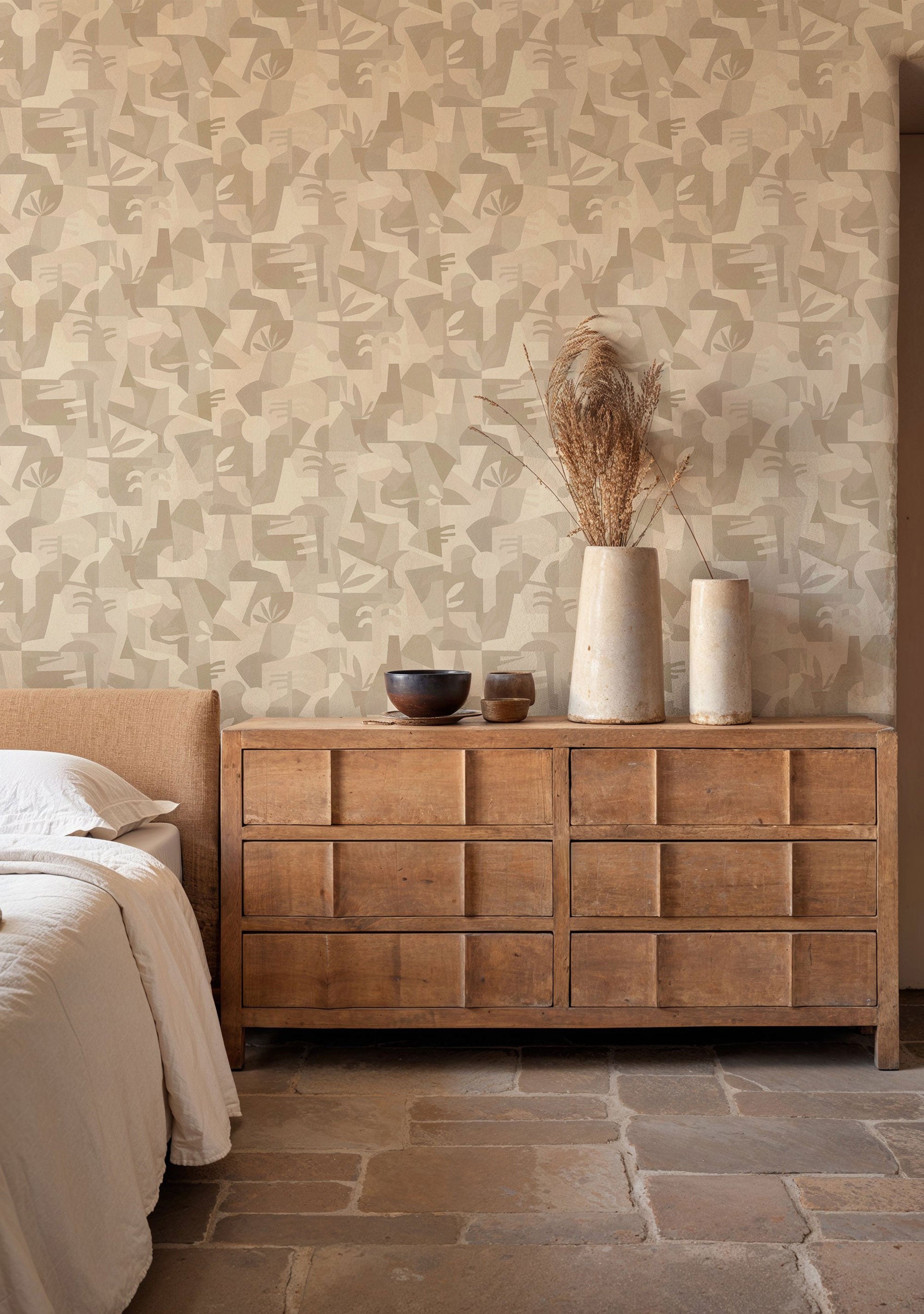 Tahiti Expression White New Primitivism Wallpaper by Tres Tintas
