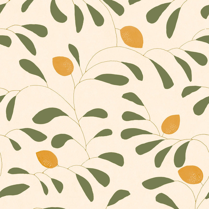Fresh Lemons Green New Primitivism Wallpaper by Tres Tintas