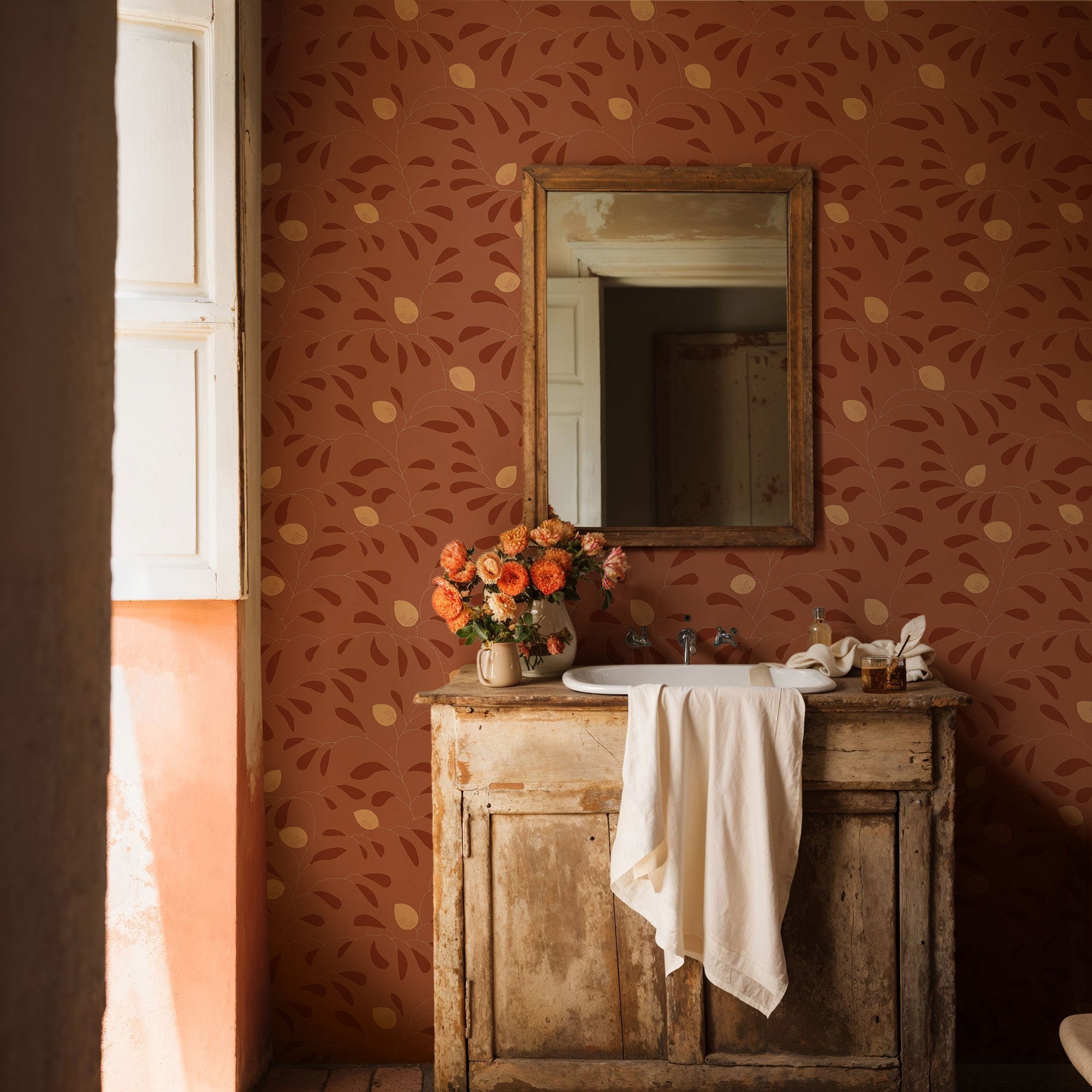 Fresh Lemons Red New Primitivism Wallpaper by Tres Tintas