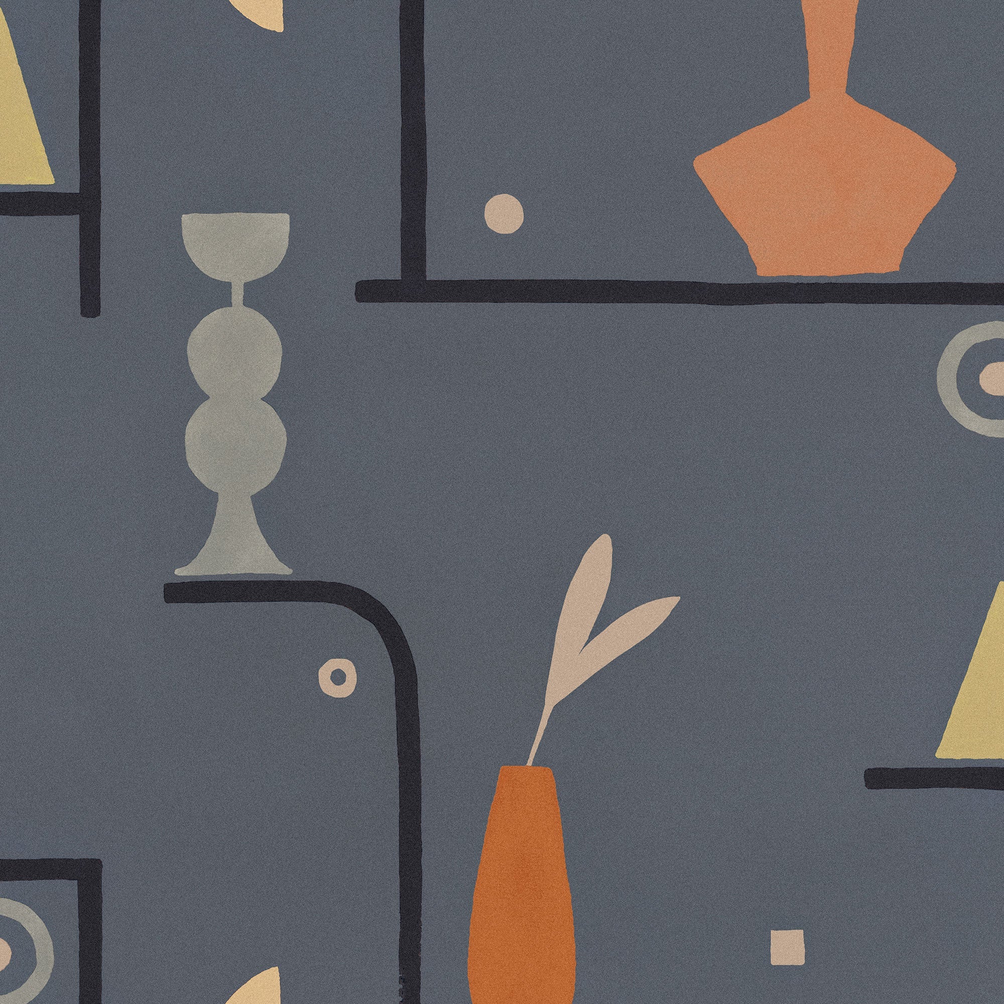 Archaeological Forms Blue New Primitivism Wallpaper by Tres Tintas