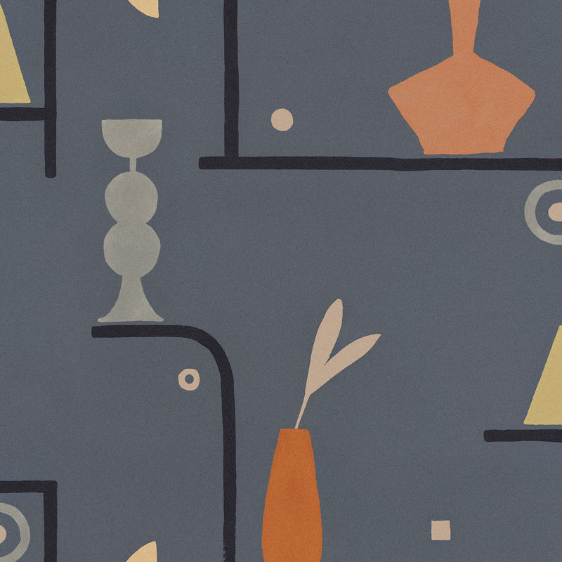 Archaeological Forms Blue New Primitivism Wallpaper by Tres Tintas
