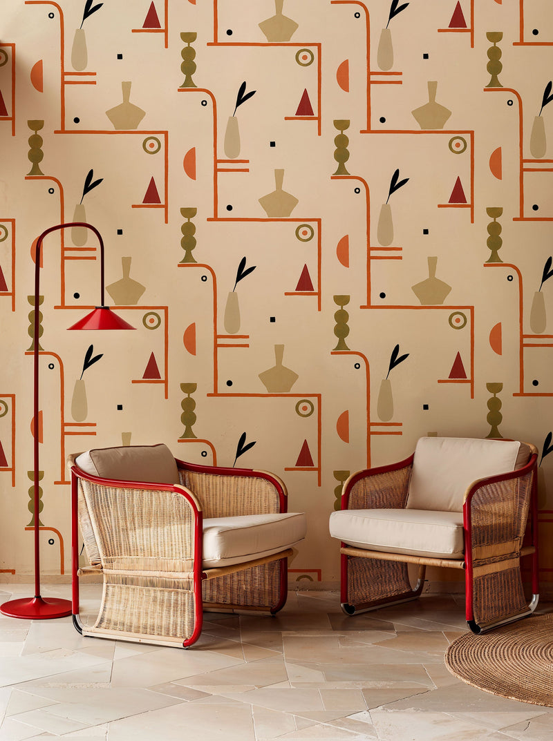 Archaeological Forms Beige New Primitivism Wallpaper by Tres Tintas