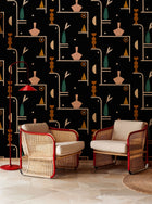 Archaeological Forms Black New Primitivism Wallpaper by Tres Tintas