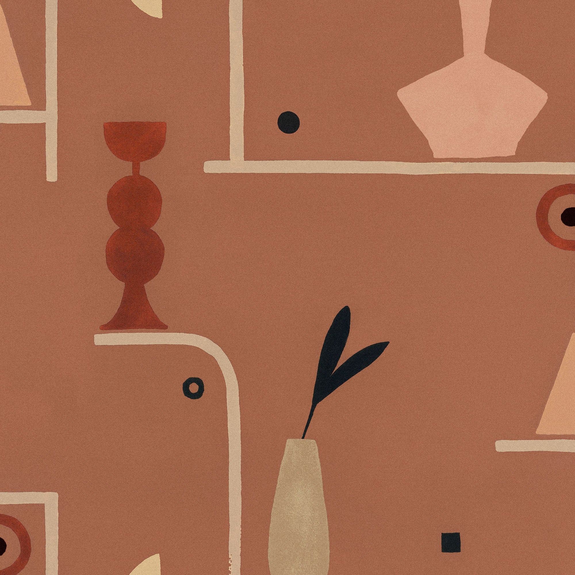 Archaeological Forms Red New Primitivism Wallpaper by Tres Tintas