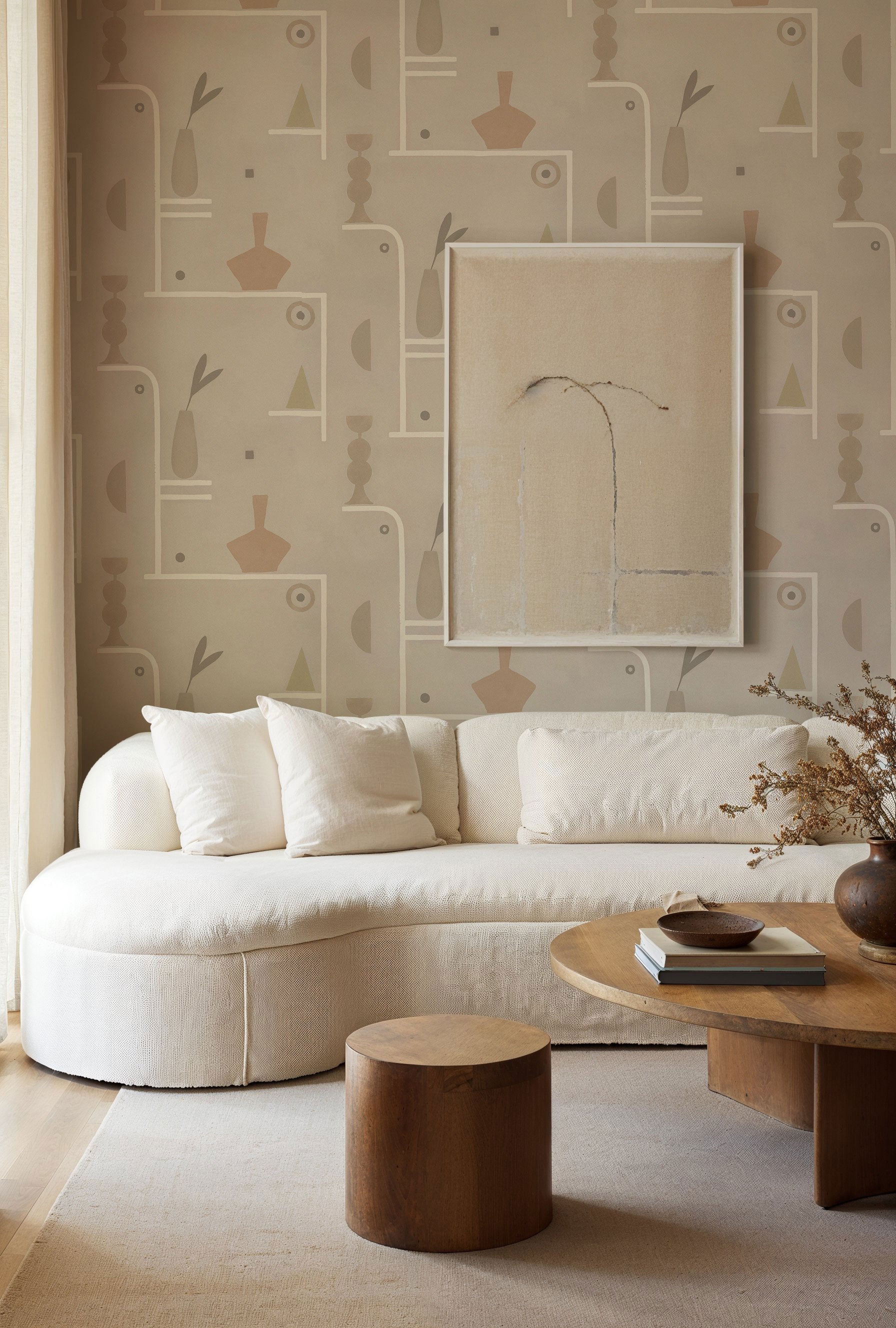 Archaeological Forms Grey New Primitivism Wallpaper by Tres Tintas