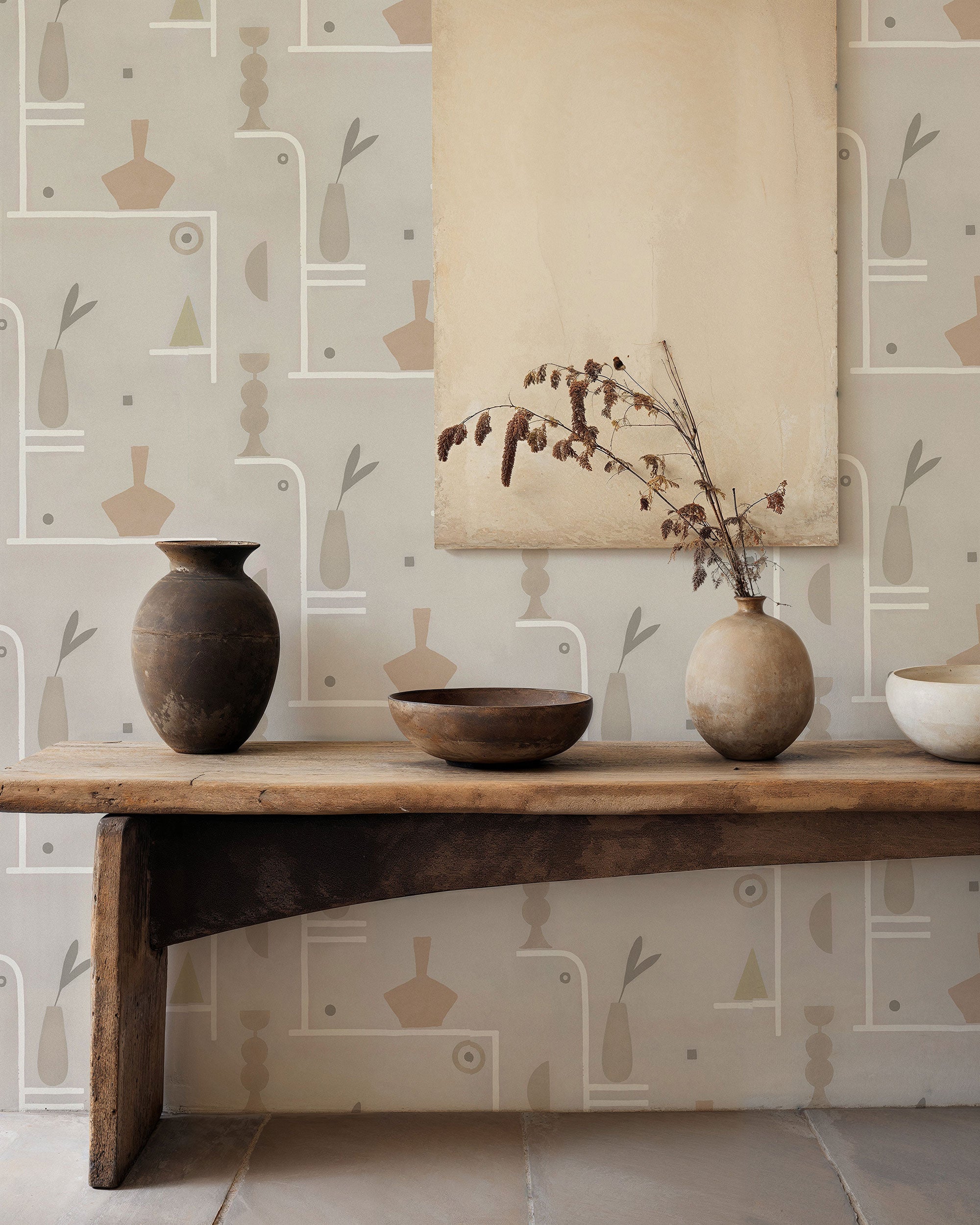 Archaeological Forms Grey New Primitivism Wallpaper by Tres Tintas