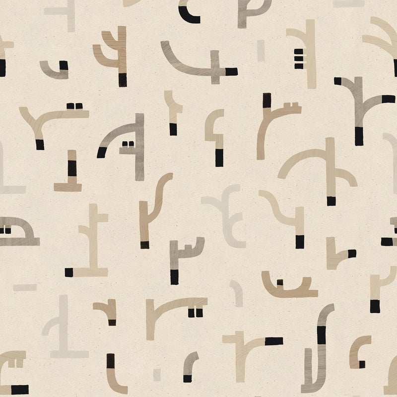 Tribal Tongue Beige New Primitivism Wallpaper by Tres Tintas