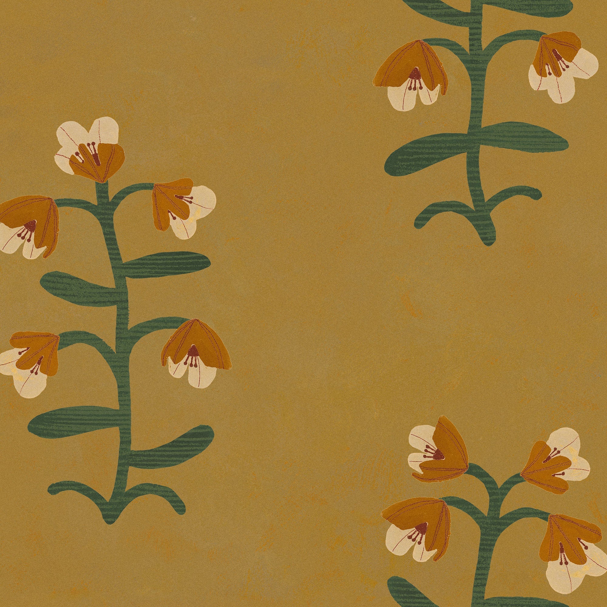Pacific Blooming Ocher New Primitivism Wallpaper by Tres Tintas