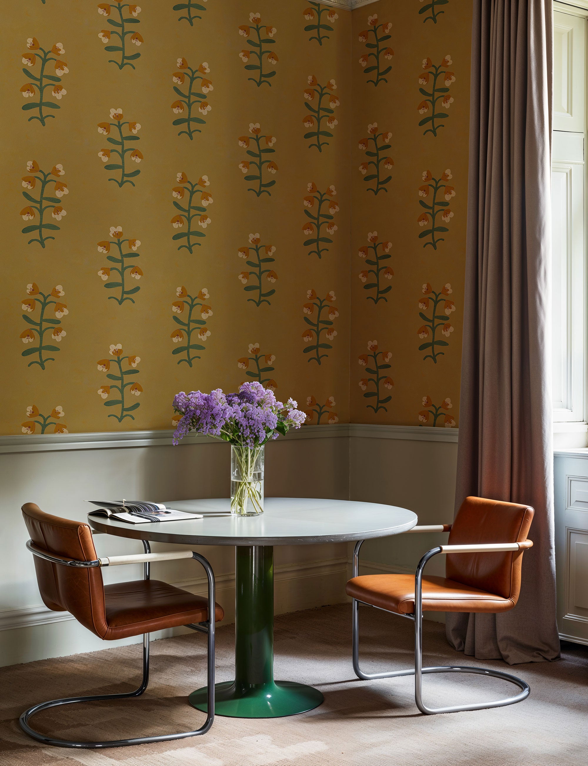 Pacific Blooming Ocher New Primitivism Wallpaper by Tres Tintas
