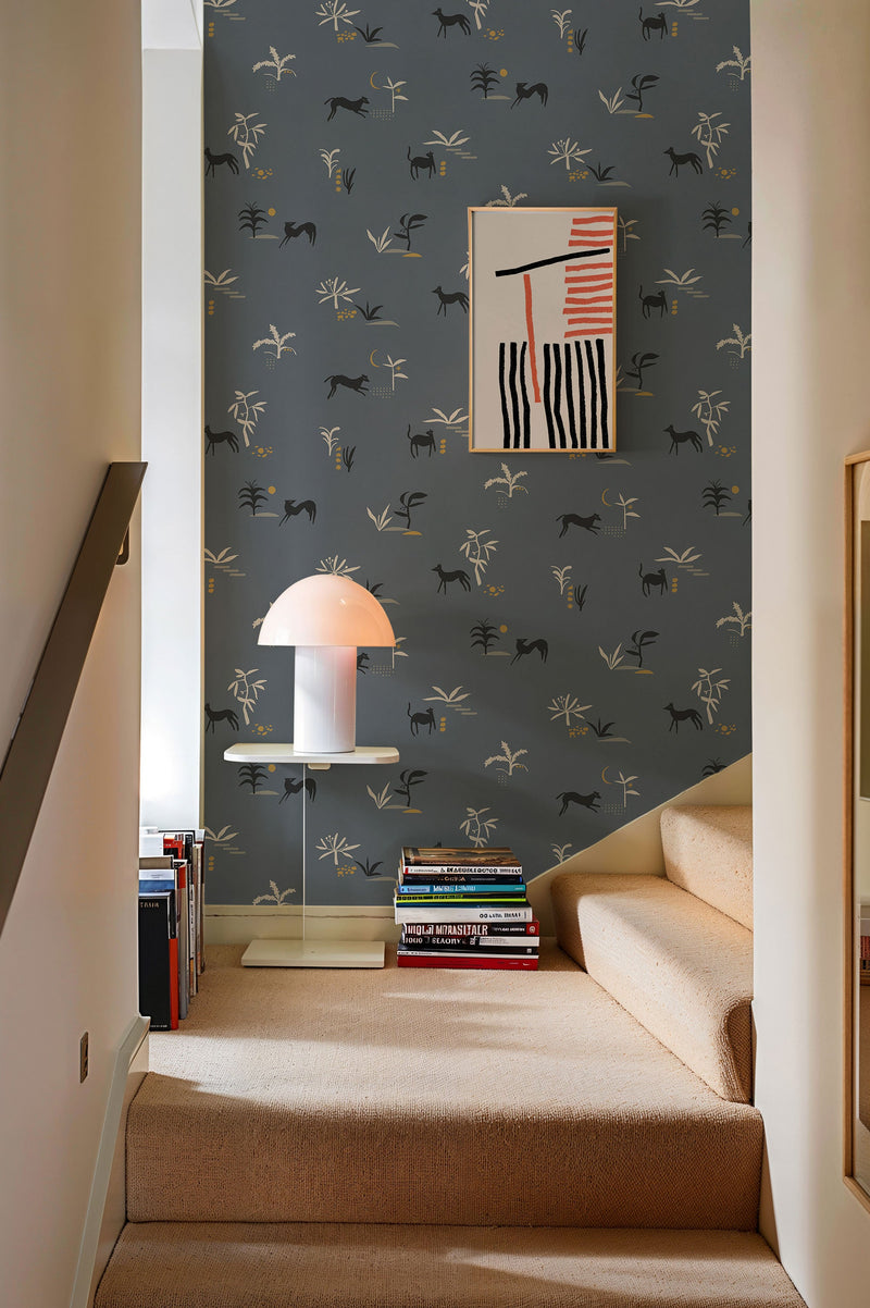 Prehistoric Creatures Blue New Primitivism Wallpaper by Tres Tintas
