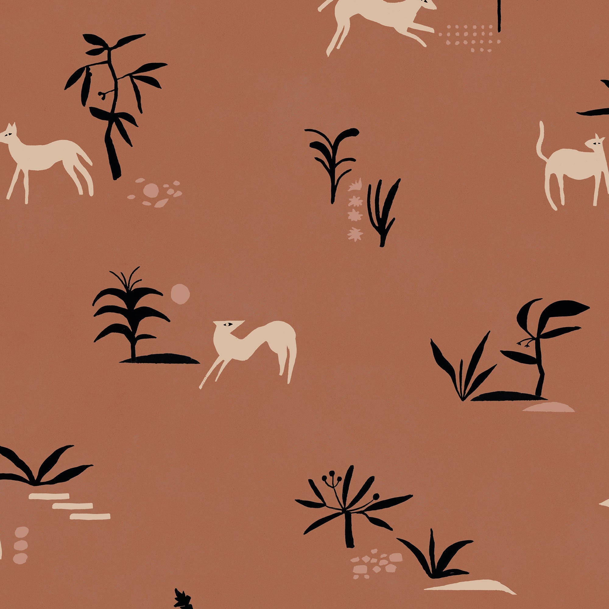 Prehistoric Creatures Red New Primitivism Wallpaper by Tres Tintas