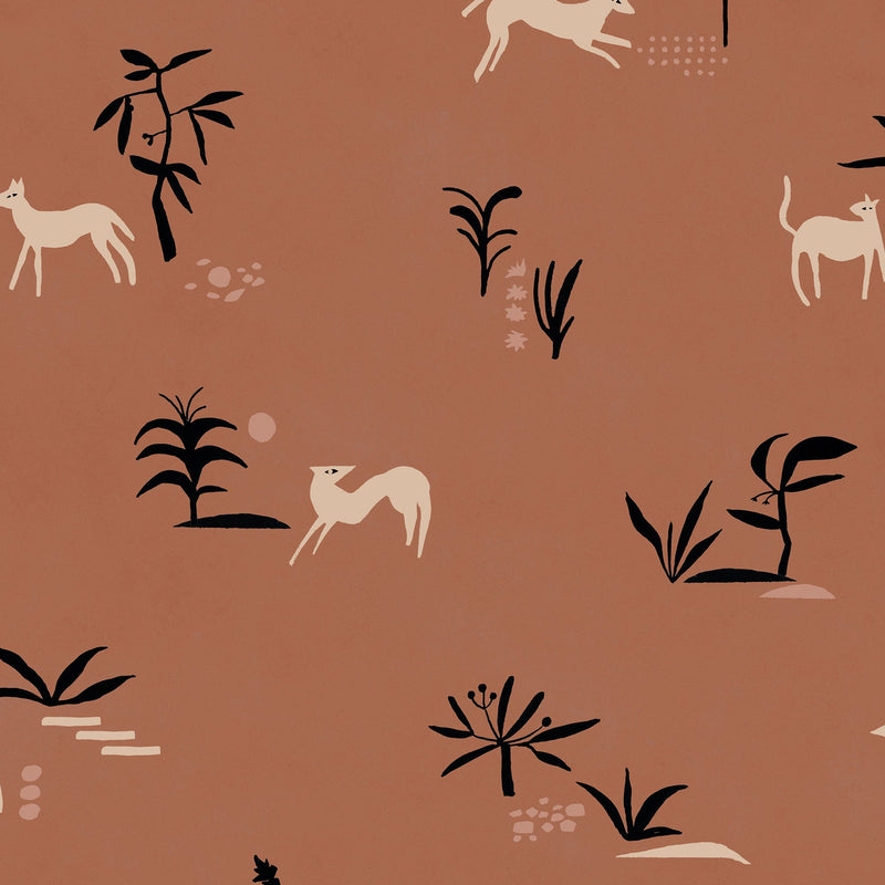 Prehistoric Creatures Red New Primitivism Wallpaper by Tres Tintas