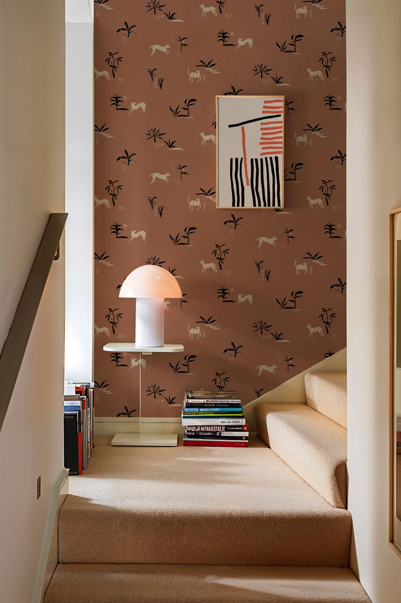 Prehistoric Creatures Red New Primitivism Wallpaper by Tres Tintas