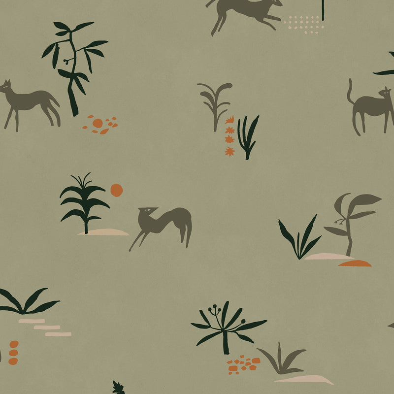 Prehistoric Creatures Green New Primitivism Wallpaper by Tres Tintas