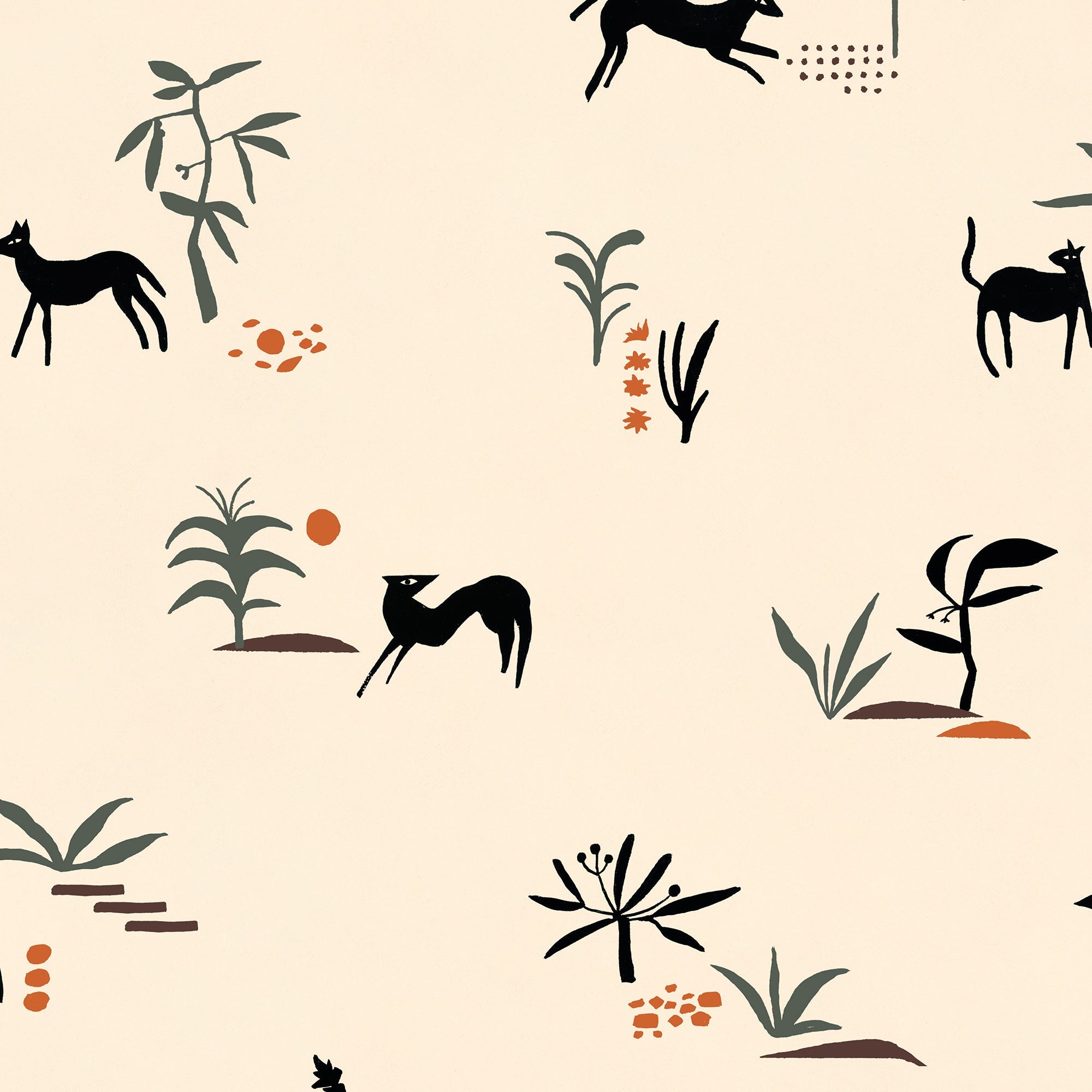 Prehistoric Creatures Beige New Primitivism Wallpaper by Tres Tintas