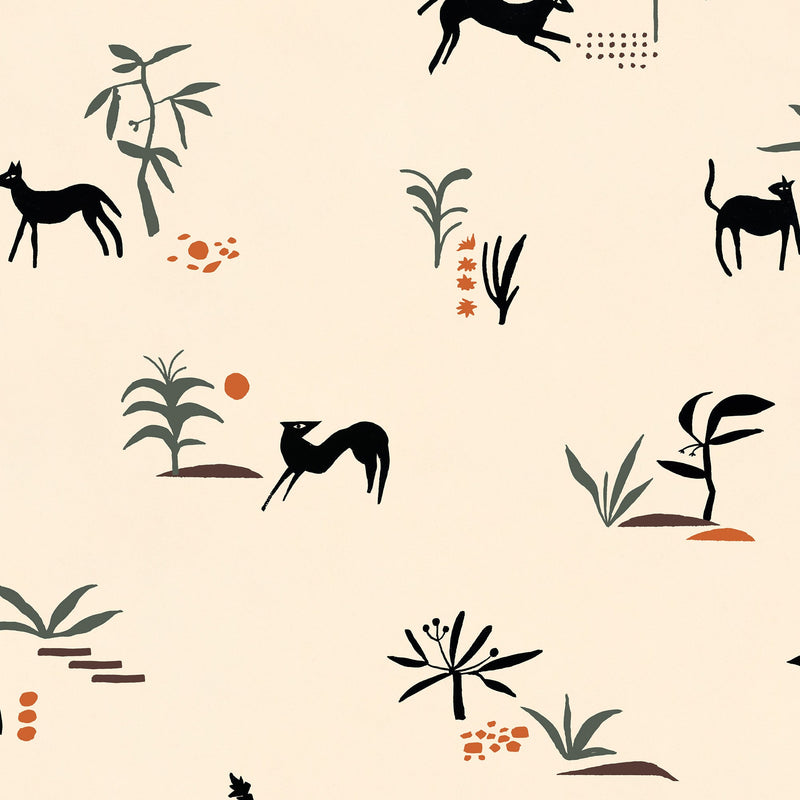 Prehistoric Creatures Beige New Primitivism Wallpaper by Tres Tintas