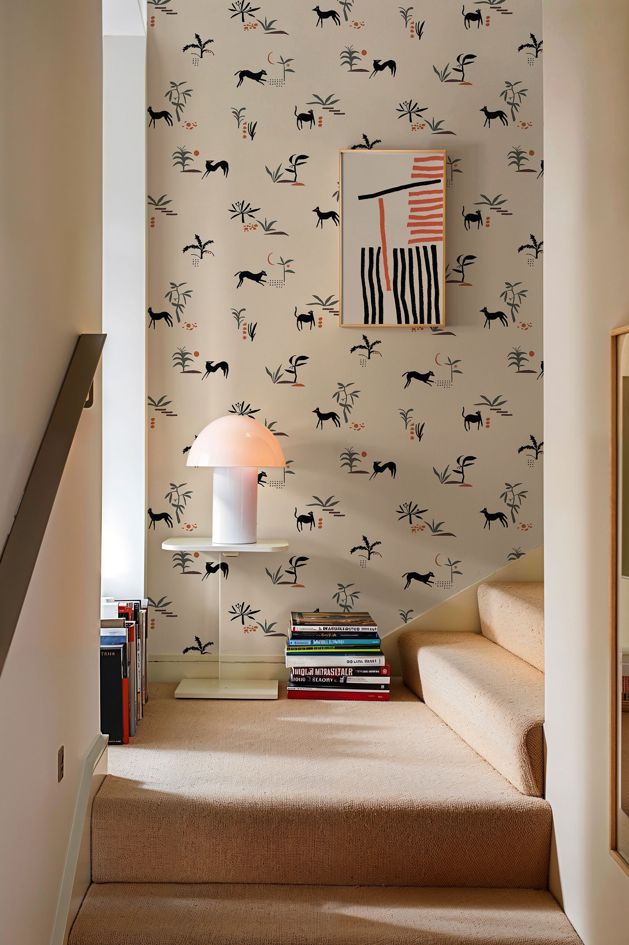 Prehistoric Creatures Beige New Primitivism Wallpaper by Tres Tintas