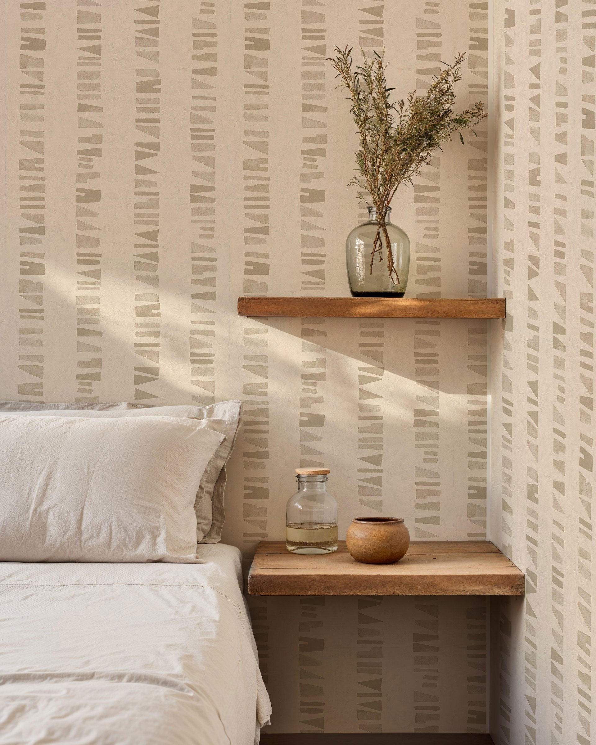 Linear Footprints Beige New Primitivism Wallpaper by Tres Tintas