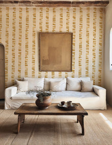 Linear Footprints Ocher New Primitivism Wallpaper by Tres Tintas