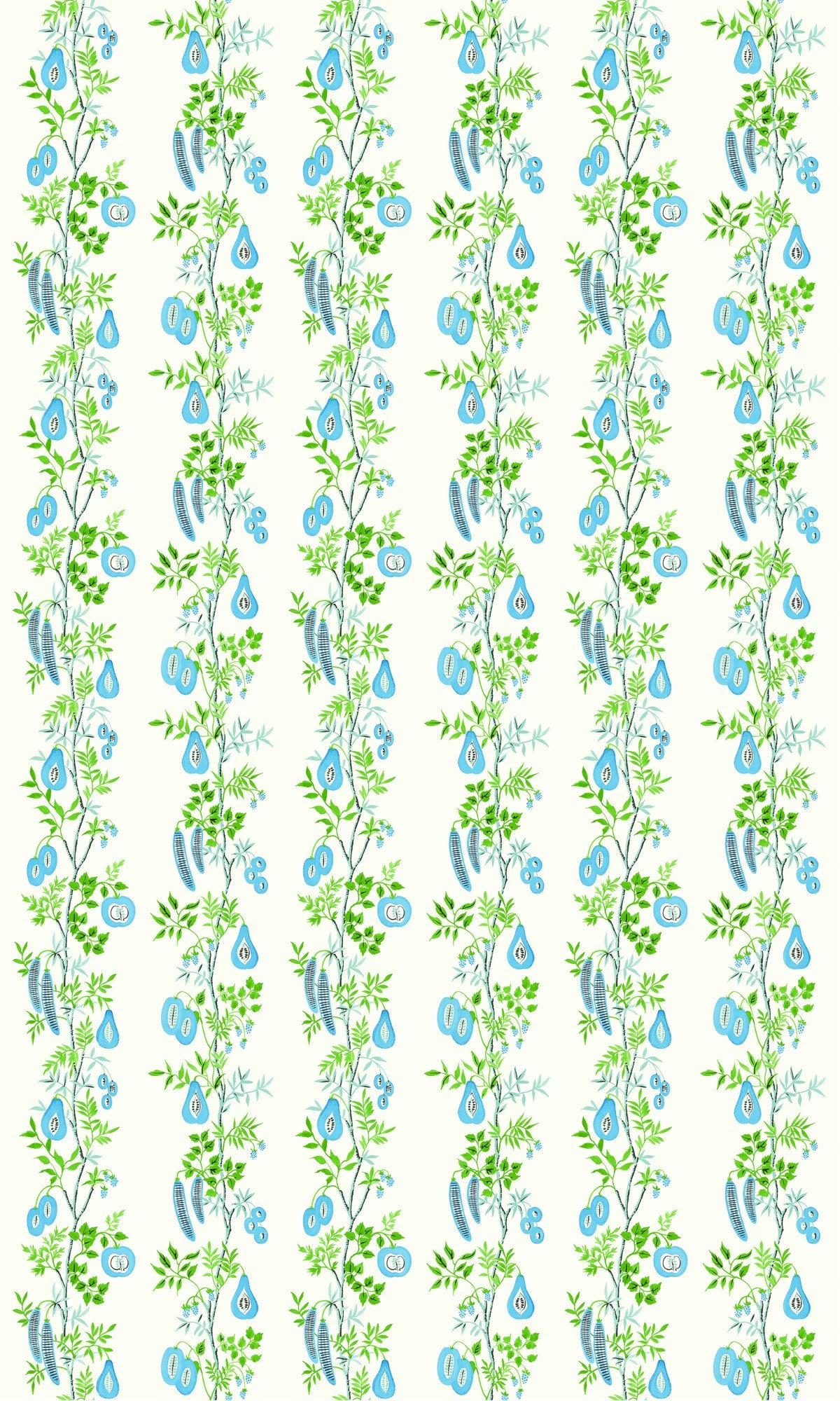 NPOF121357 On The Vine Cornflower / Kelly Green Pomona Fabric by Scion