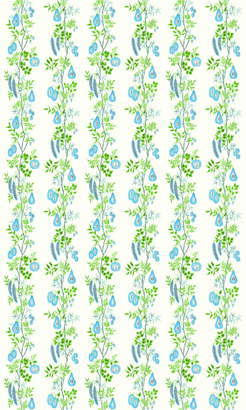 NPOF121357 On The Vine Cornflower / Kelly Green Pomona Fabric by Scion
