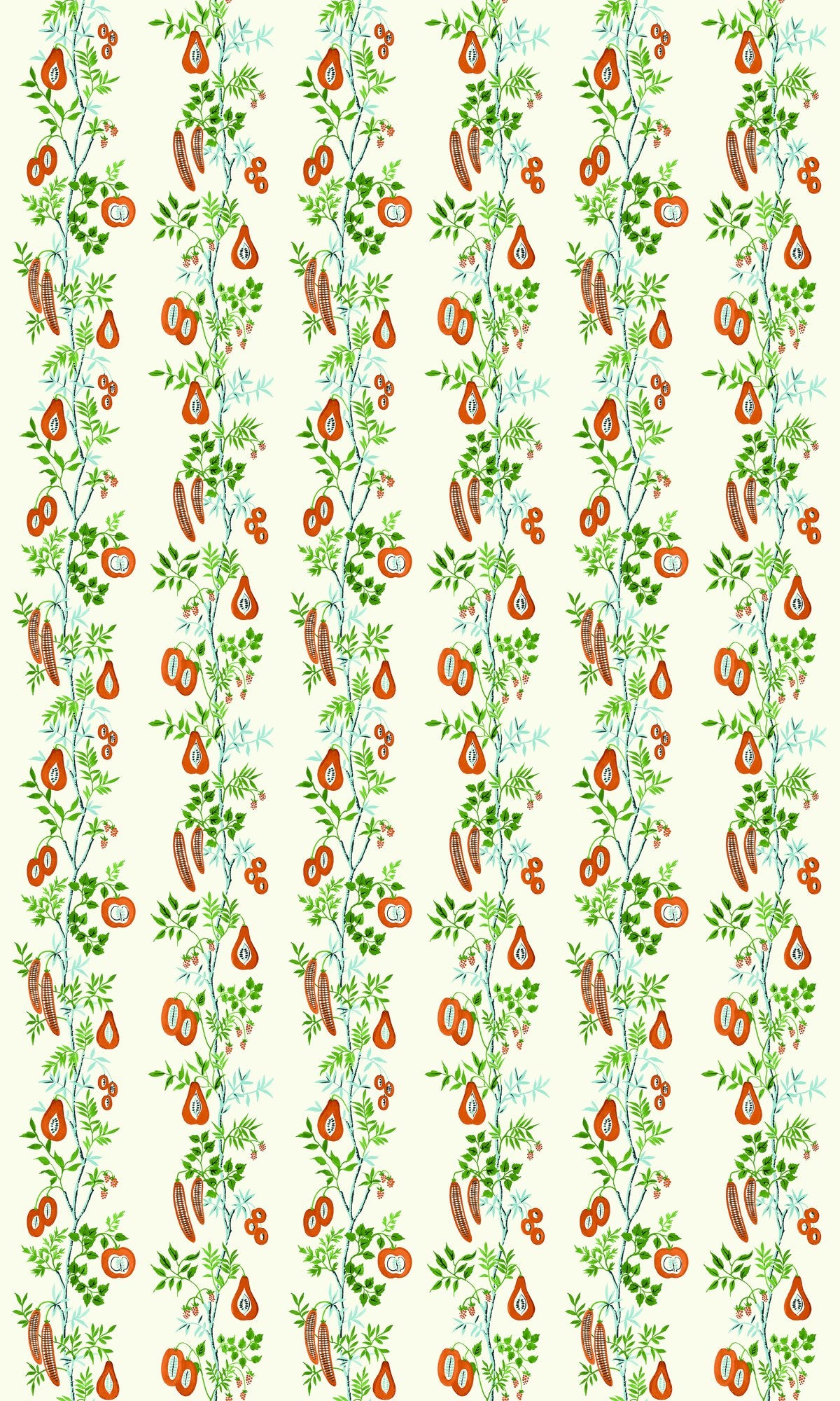 NPOF121358 On The Vine Tangerine / Kelly Green Pomona Fabric by Scion