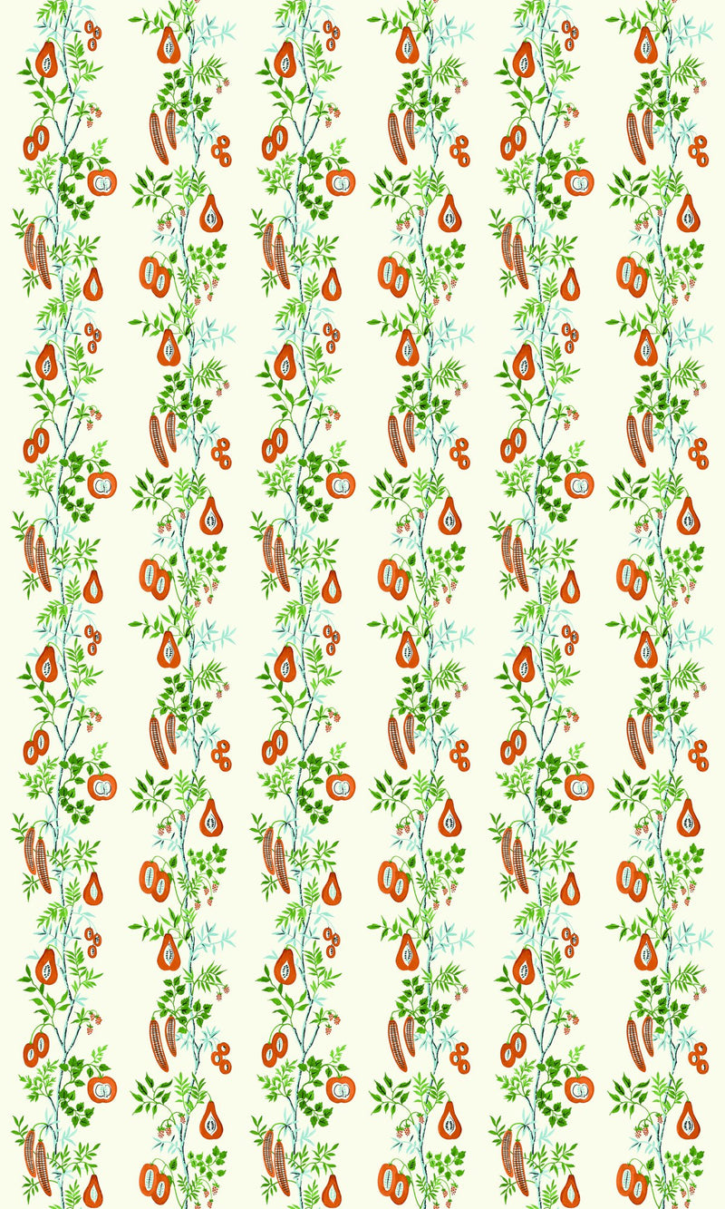 NPOF121358 On The Vine Tangerine / Kelly Green Pomona Fabric by Scion