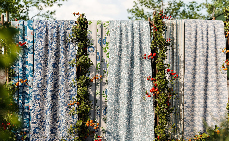 NPOF121360 Dove & Deer Coast Blue Pomona Fabric by Scion