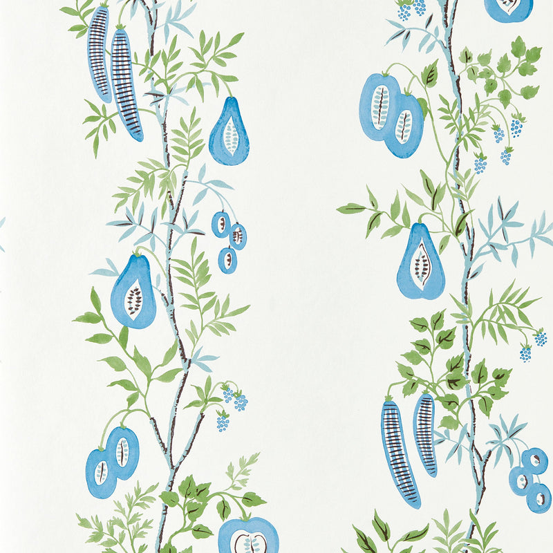 NPOP113383 On The VIne Cornflower/Kelly Green Wallpaper by Scion